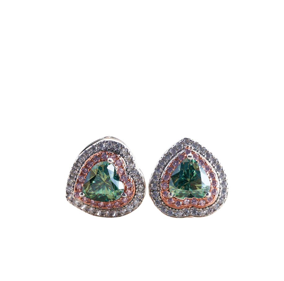 Heart-Shaped Blue-Green Moissanite Earrings: 925 Sterling Silver Product Introduction