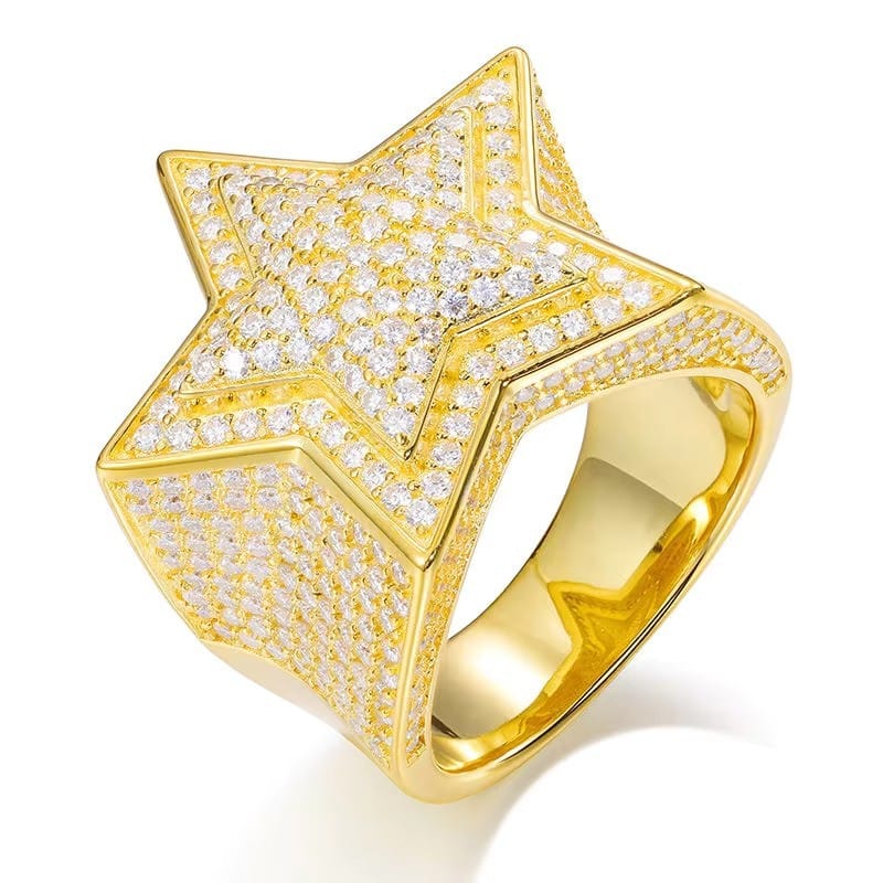 S925 Silver Gold-Plated Moissanite Star Ring: Hip-Hop Style for Men Product Introduction
