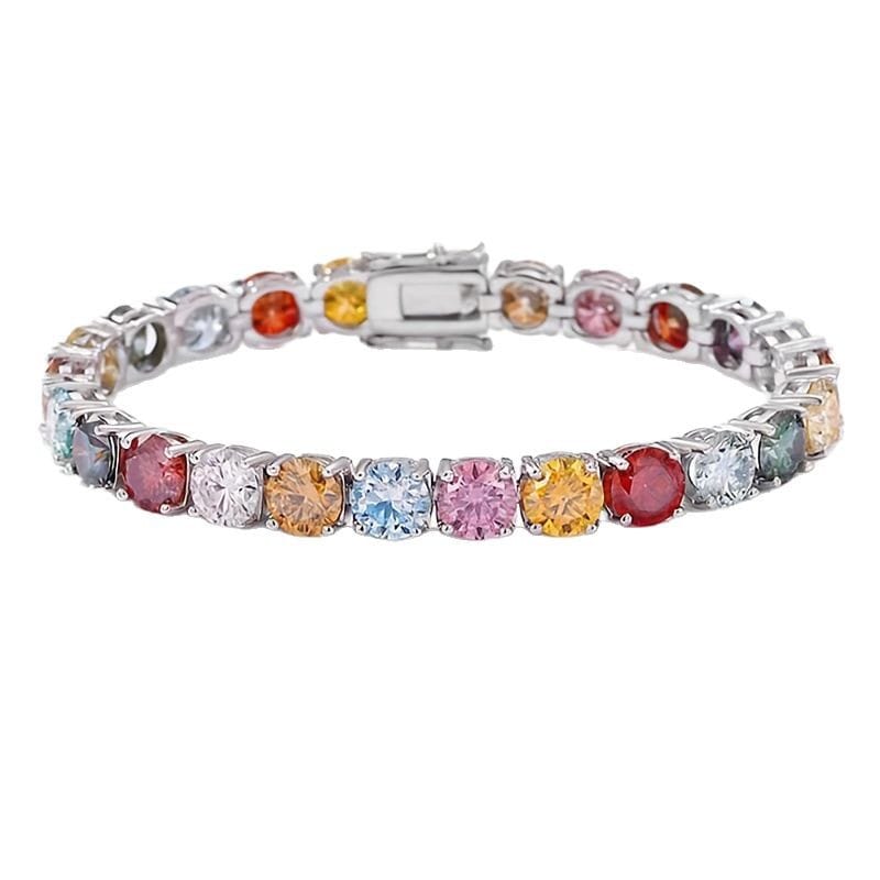 25-4.0 Carat Colorful Moissanite Tennis Bracelet with Full Pavé Setting in 925 Sterling Silver