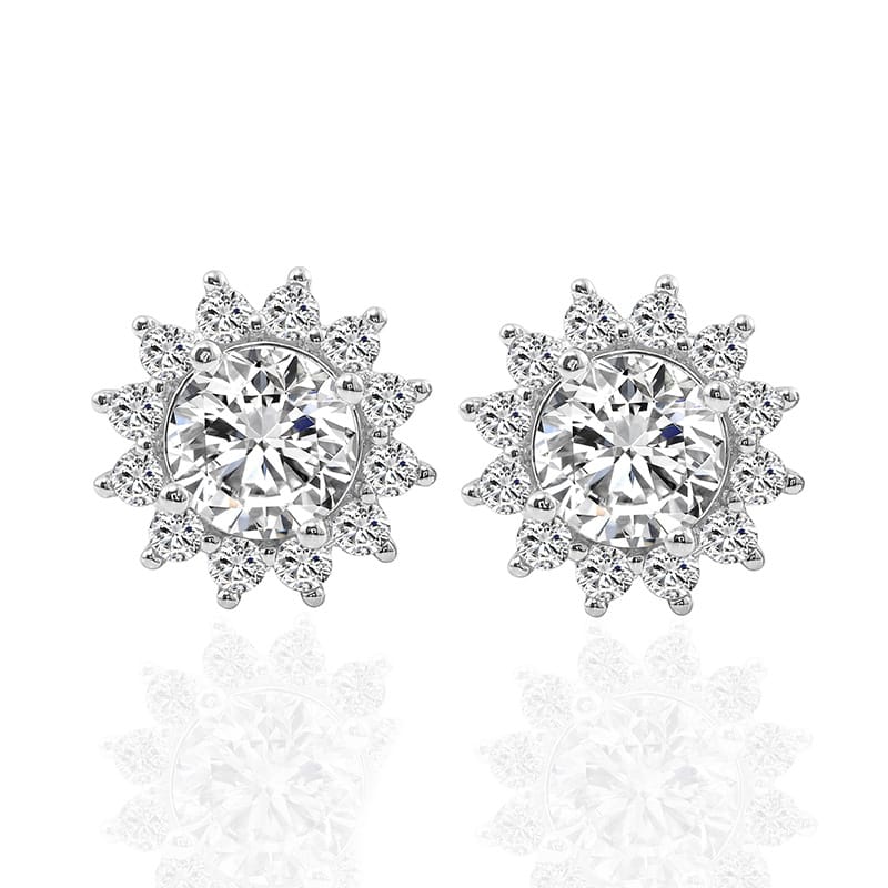 Sunflower Stud Earrings: 18K Gold-Plated Moissanite and Diamond Accents