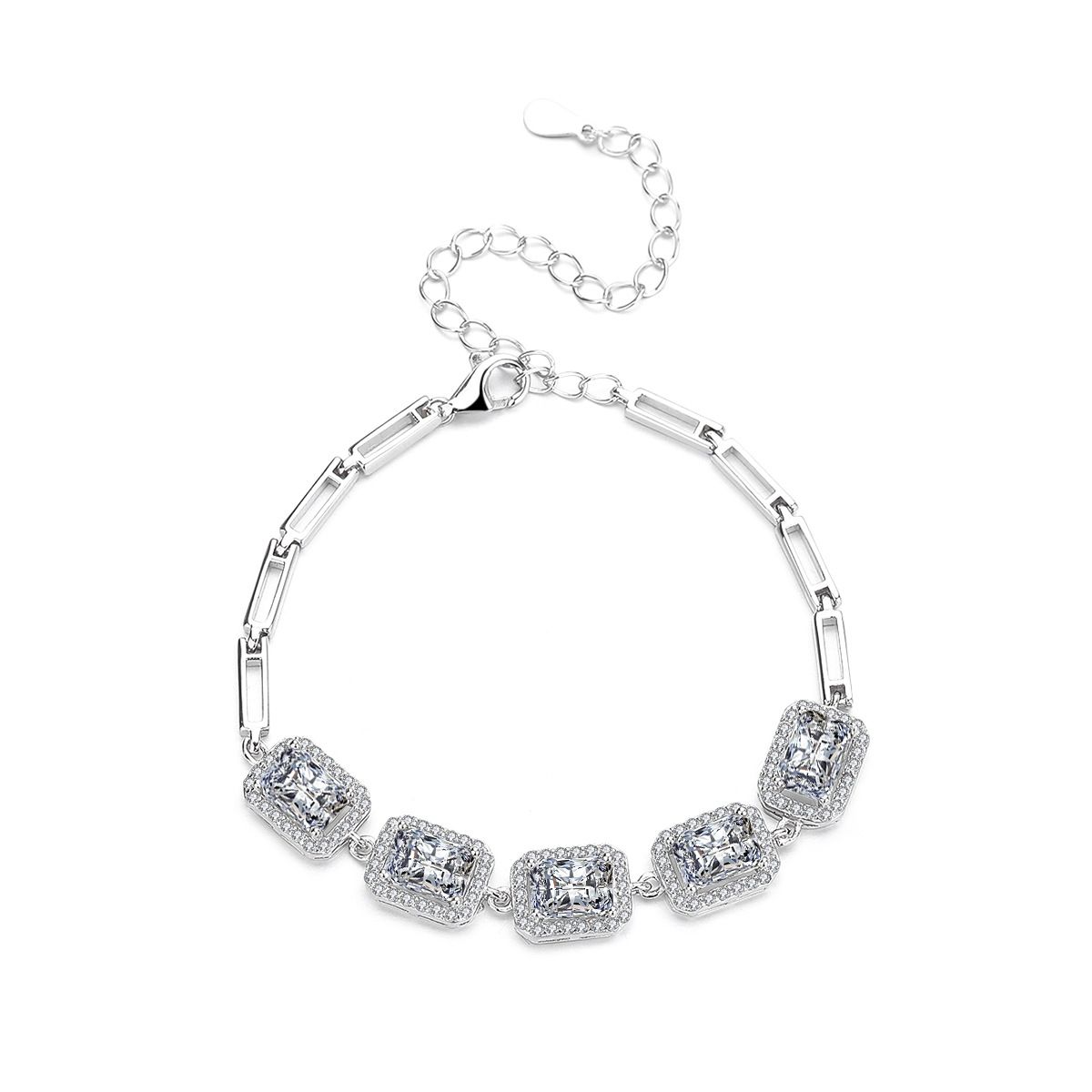 Square Moissanite Diamond Bracelet for Women: European and American Fashion