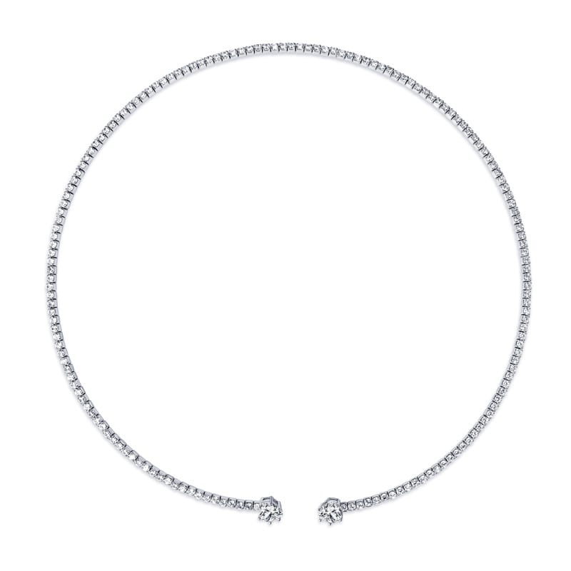 &ldquo;Moonlight Stardust&rdquo; D Color Aurora Borealis Moissanite Open Heart Collar | S925 Silver Rhodium Plated Mirror Polished Collarbone Chain with GRA Dispersion Certification 