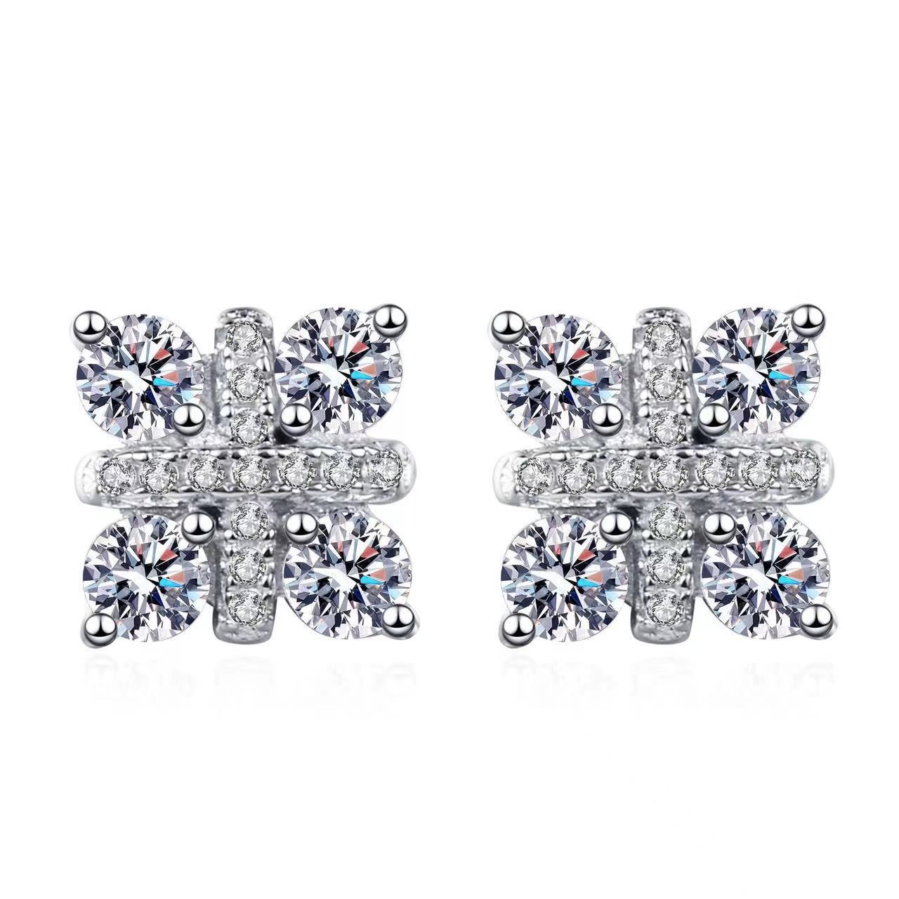 925 Sterling Silver Moissanite Earrings: 48 Points, Micro-Pav&eacute;, Peace Knot Design for Women