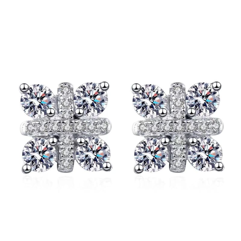 925 Sterling Silver Moissanite Earrings: 48 Points, Micro-Pavé, Peace Knot Design for Women