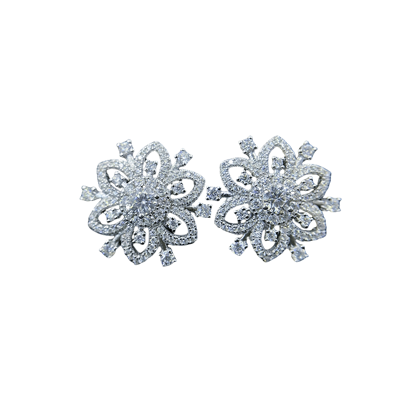 Classic Hexagonal Snowflake Moissanite Stud Earrings: 925 Sterling Silver for Women