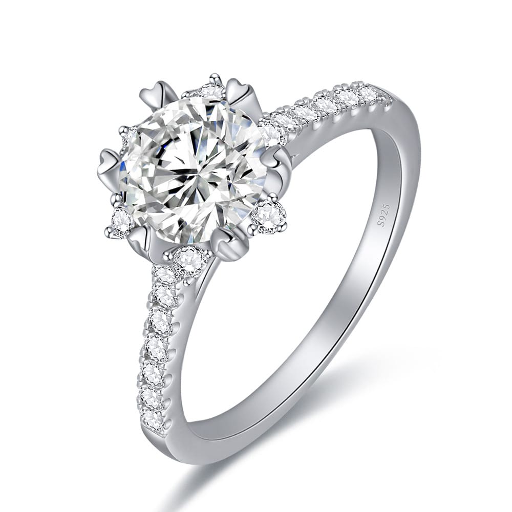 1.2ct Moissanite Ring: 925 Sterling Silver Snowflake Closure Ring for Women