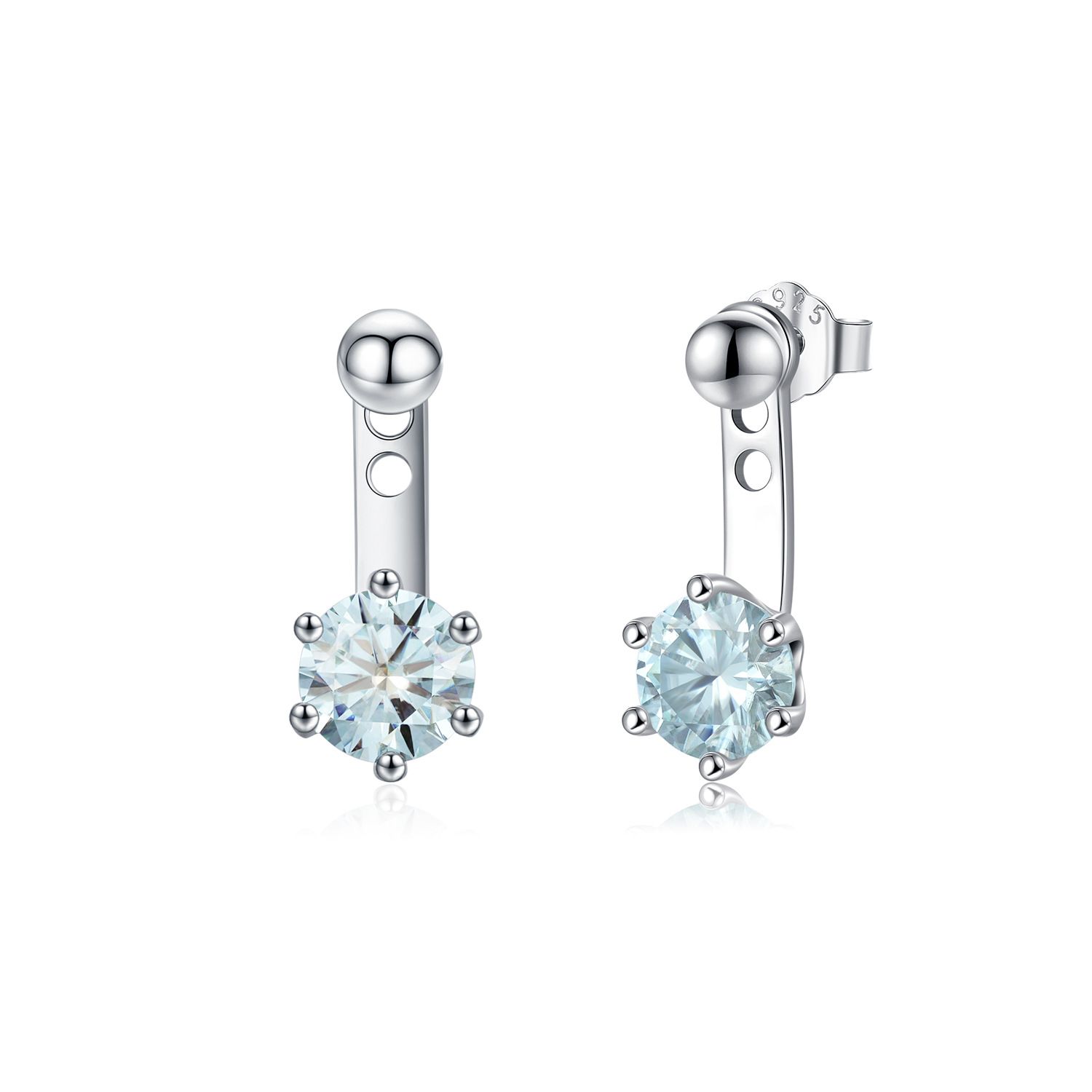 Blue-Green Moissanite Earrings: 925 Sterling Silver with a Charming Chanel-Style Design