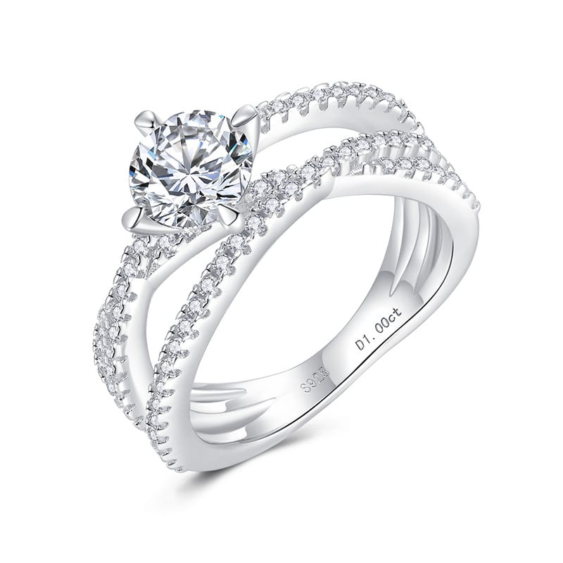 D Color Moissanite Ring: 1 Carat Sterling Silver Interwoven Pav&eacute; Engagement and Wedding Ring