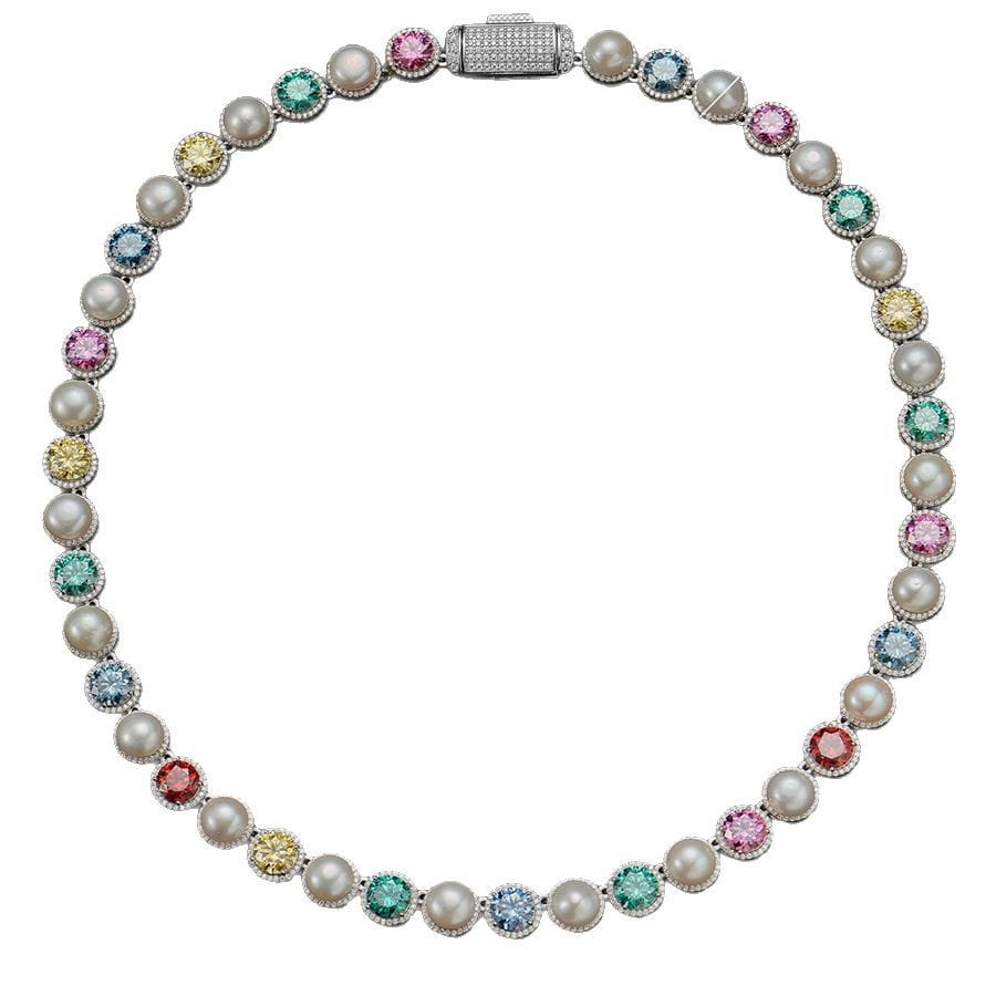 Luxury 925 Sterling Silver 10mm Moissanite Pearl Necklace: Hip-Hop Style for Women
