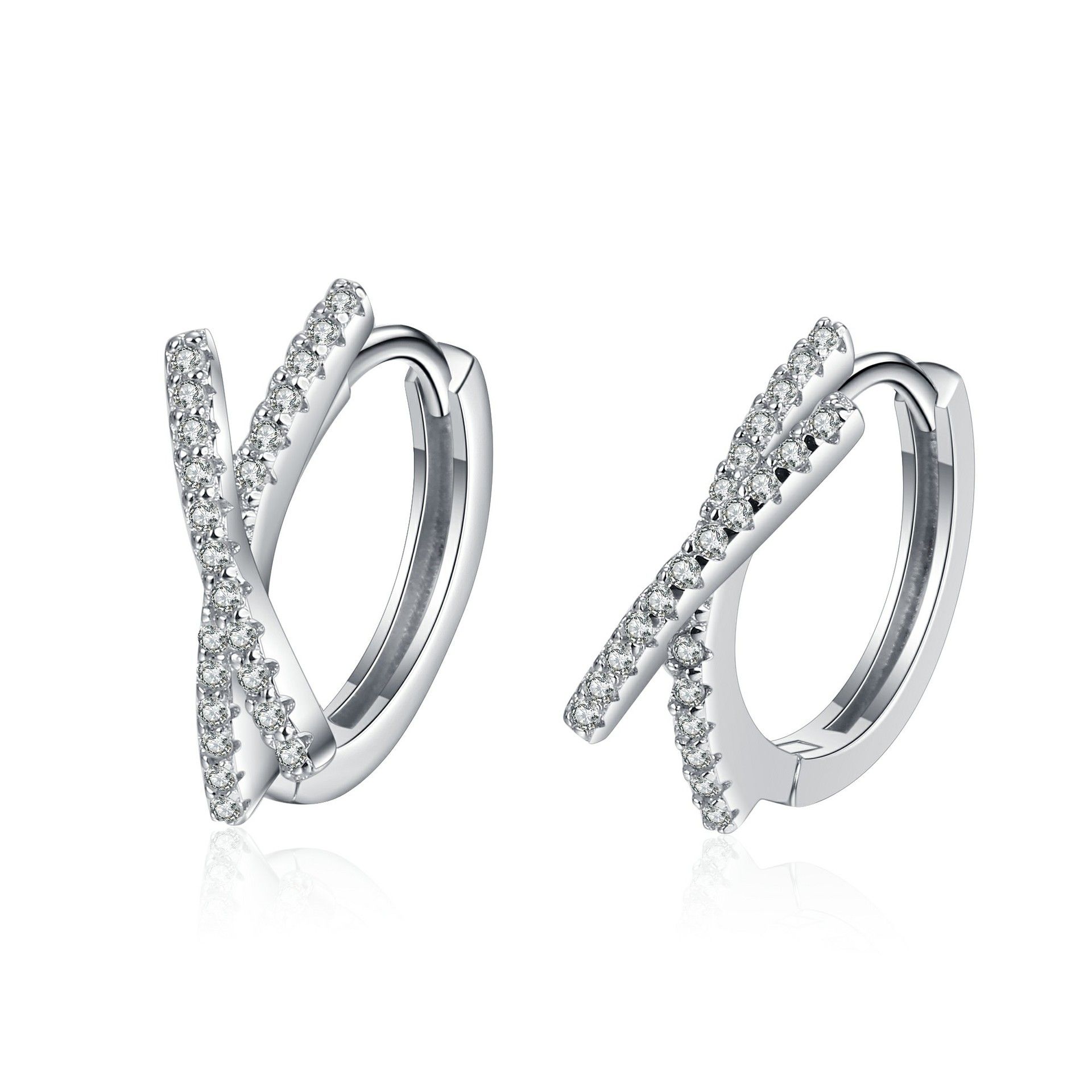 "Minimalist Cross S925 Silver Hoop Earrings | Moissanite Carbon Silica Crossover Design with GRA Certification