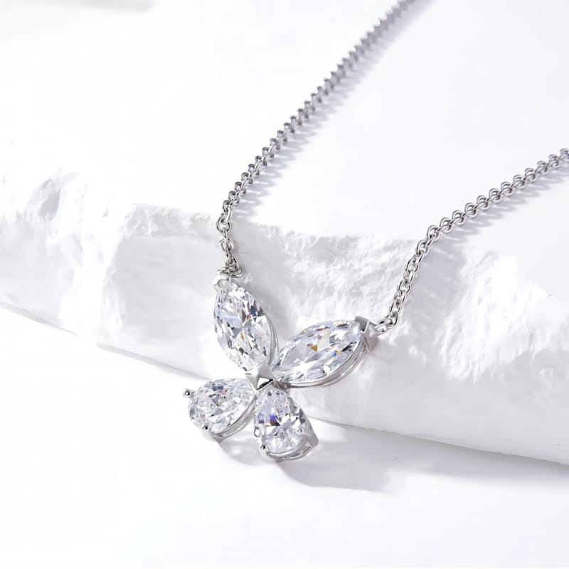 Trendy Butterfly Moissanite Necklace with Teardrop and Marquise Shapes for Women