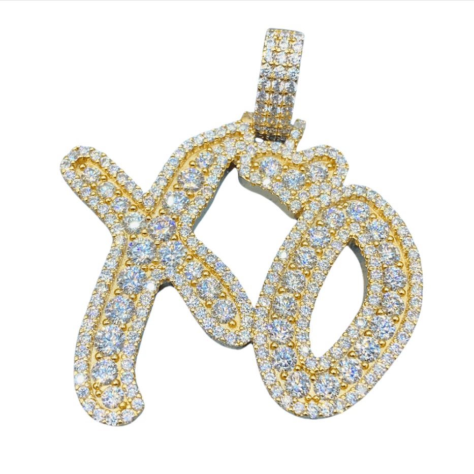 925 silver moissanite XO letter pendant, street hip-hop moissanite pendant