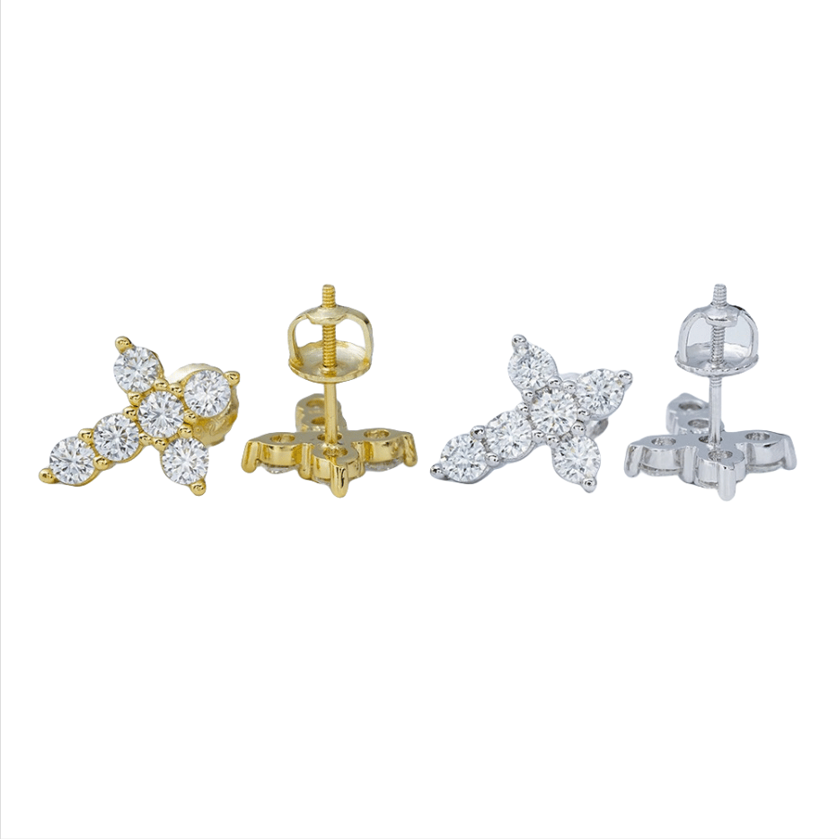 Hip Hop S925 silver-inlaid D-color 3MM Moissanite stud earrings, cross design
