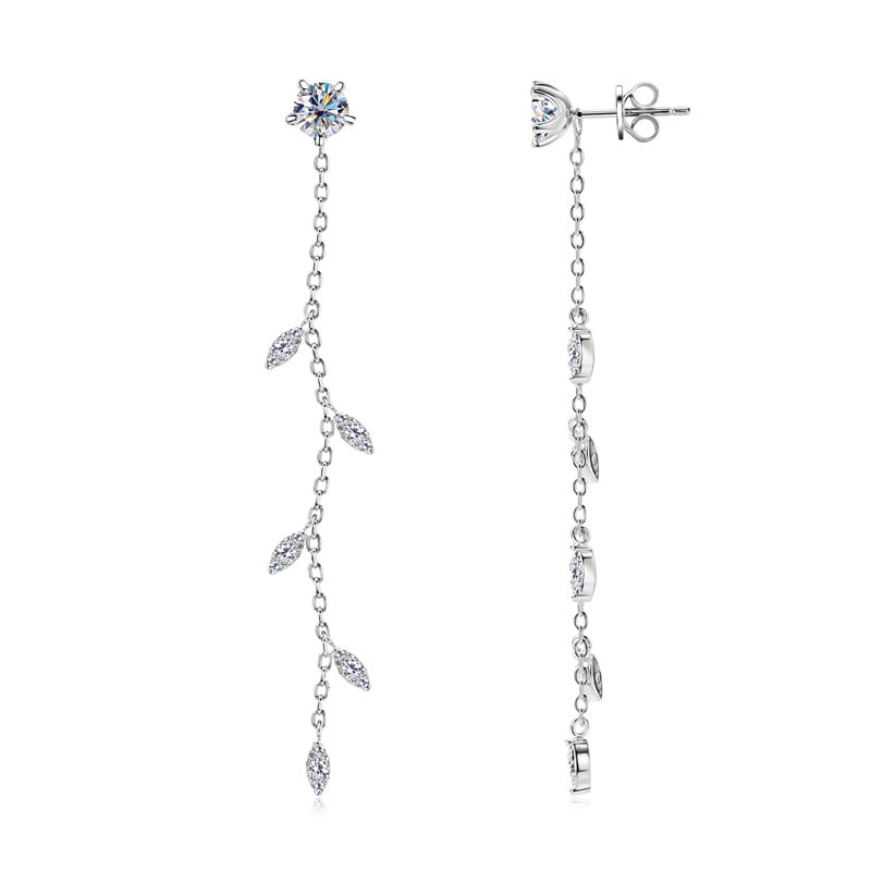 Willow leaf Moissanite stud earrings: Unique and ethereal long silver earrings, versatile and simple earrings