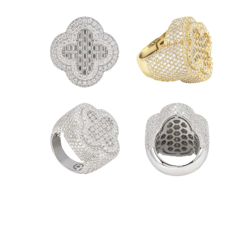 S925 silver moissanite ring, four-leaf clover and fashionable cross personalized ring