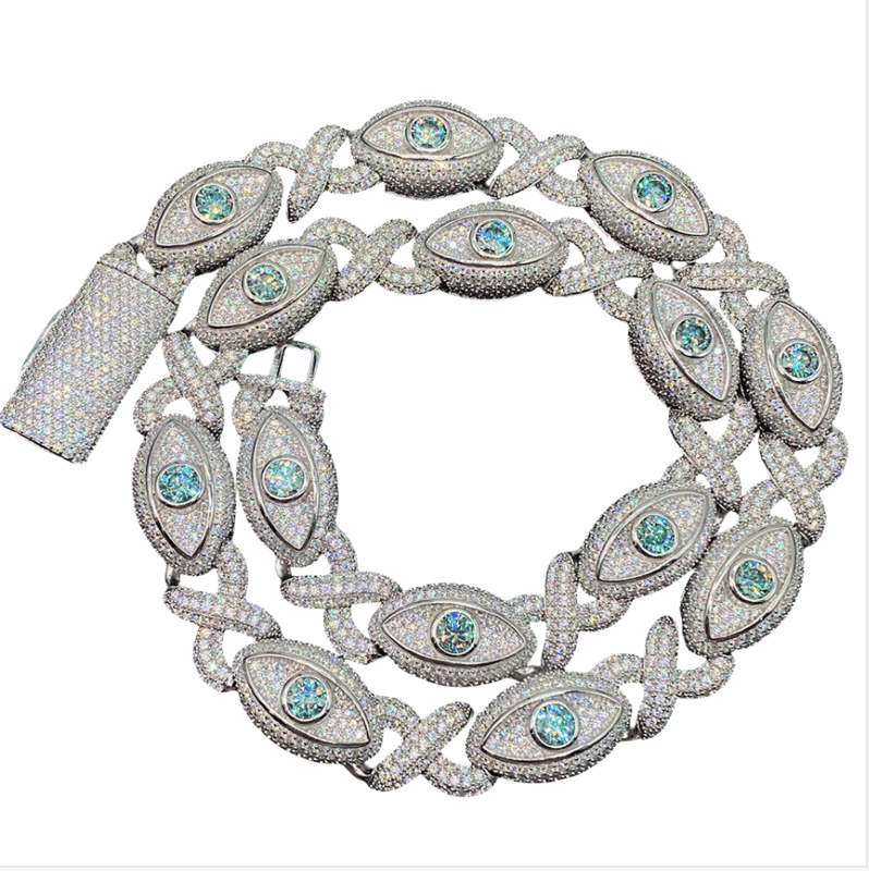 New 925 silver moissanite 15mm eye 8-shaped chain Cuban chain necklace bracelet