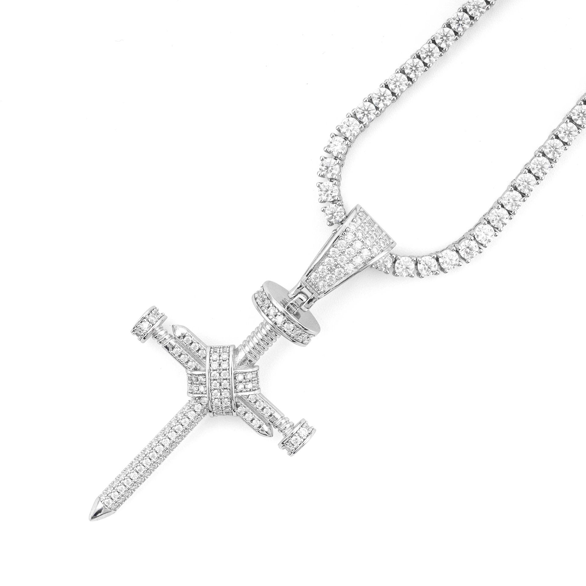 New nail cross pendant S925 silver set with D-color Moissanite necklace