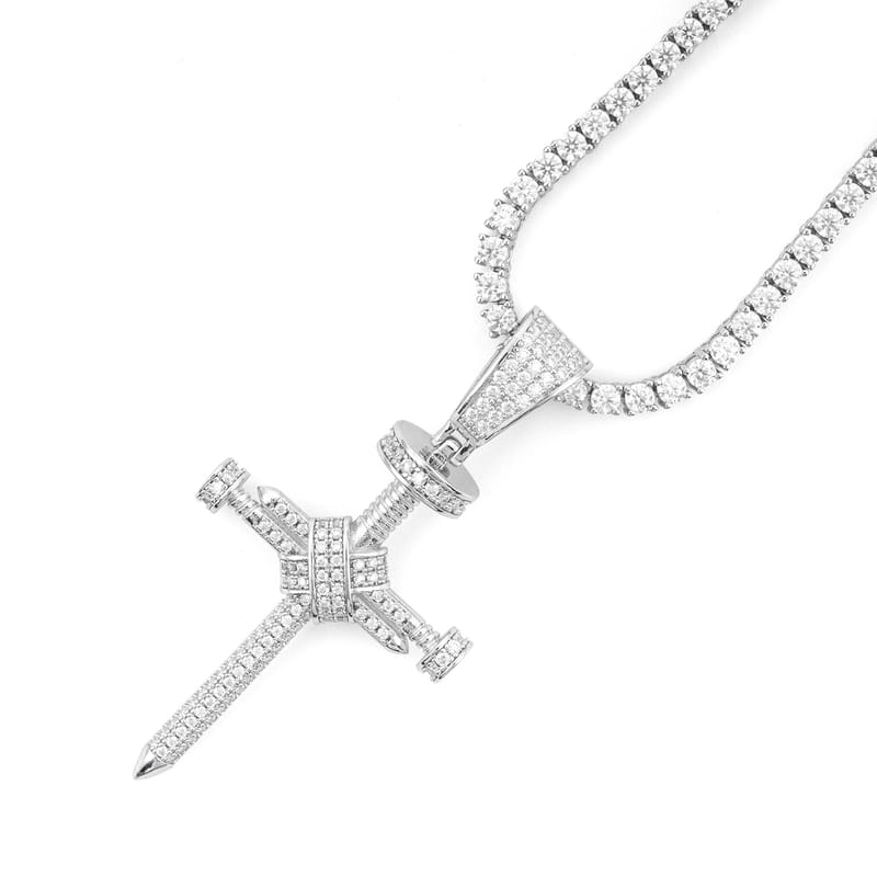 New nail cross pendant S925 silver set with D-color Moissanite necklace