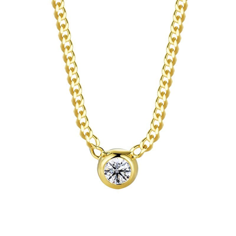 Fashionable and elegant pure silver gold-plated moissanite Cuban necklace, women's European and American ins style collarbone chain