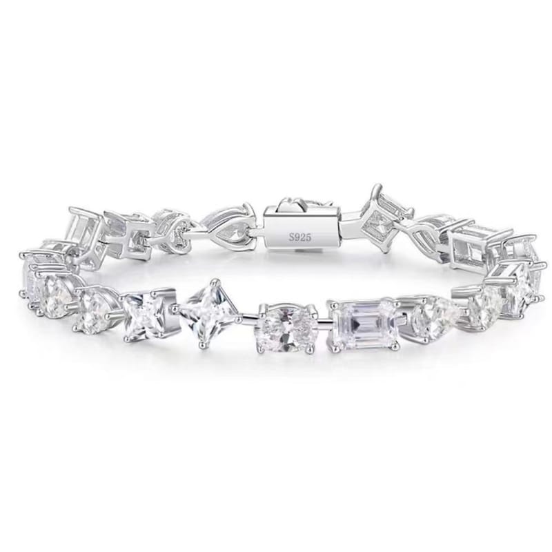 New S925 sterling silver bracelet, irregular-shaped starry River brilliant bracelet, light luxury irregular-shaped white Moissanite diamond bracelet