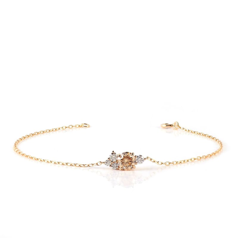 Champagne-colored Mossan 1-carat bracelet, 18k real gold diamond bracelet