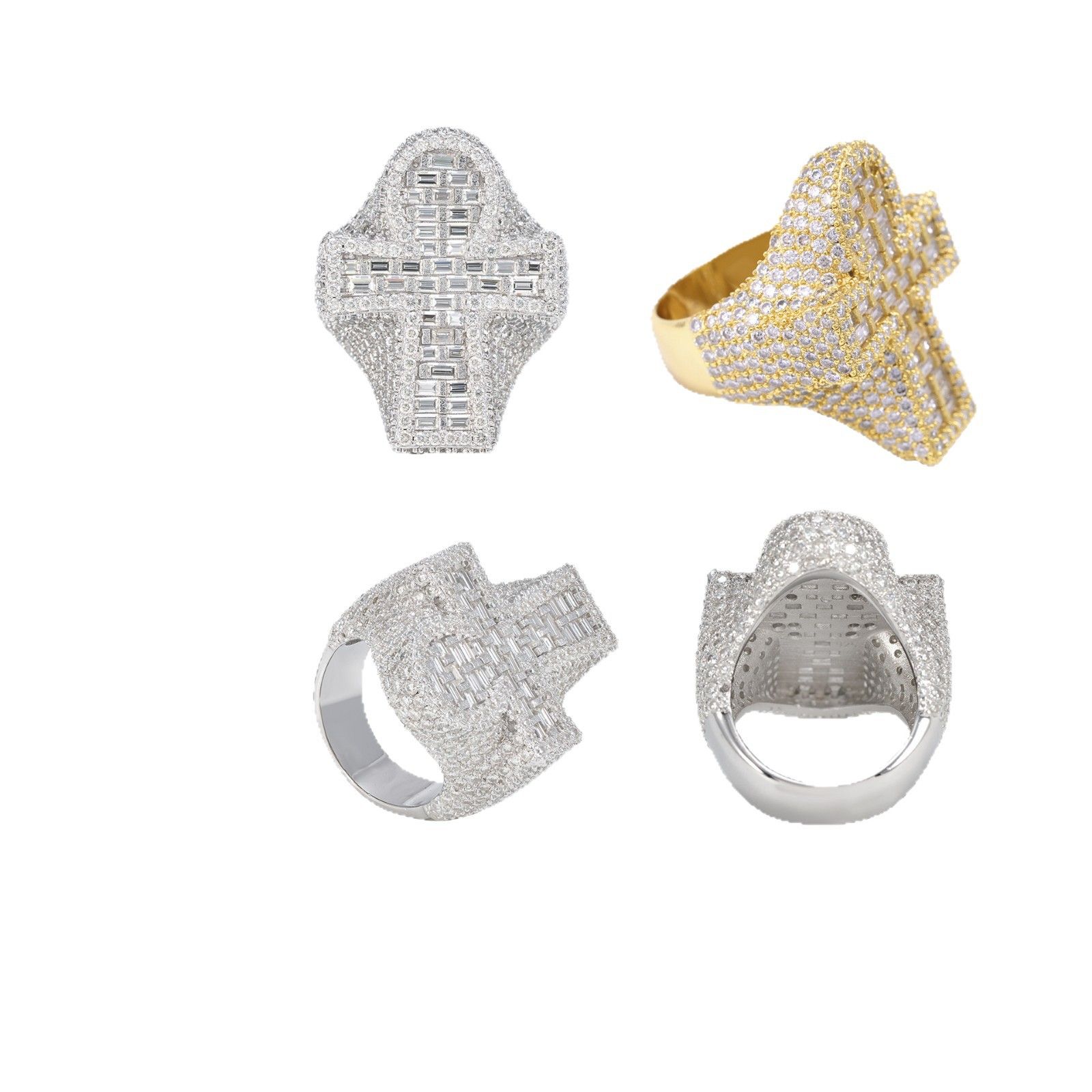 New S925 silver-set moissanite cross fashion hip-hop ring