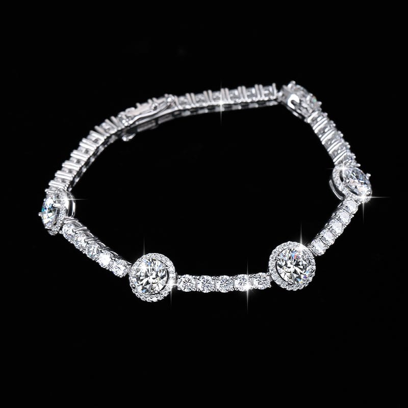 Illusory S925 Sterling Silver Bracelet with Handcrafted Full Diamond Moissanite in Geometric and Starry Sky Design