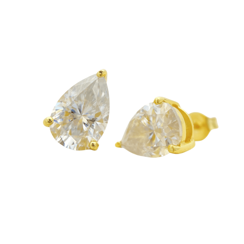 Silver inlaid pear-shaped cut moissanite simple and classic stud earrings
