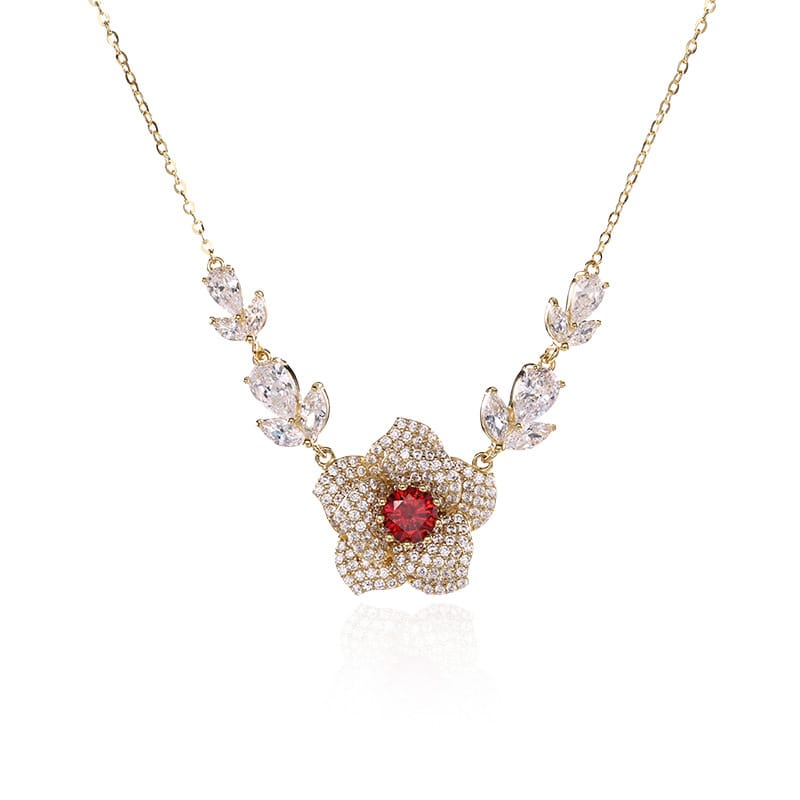 S925 sterling silver vintage red Moissanite sunflower necklace