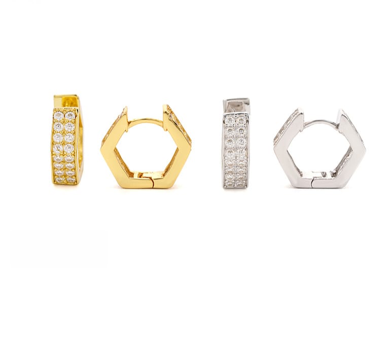 S925 silver-studded moissanite classic hexagonal light luxury stud earrings