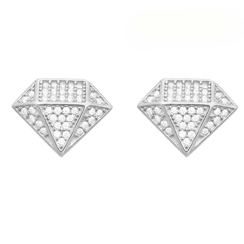 Light luxury hip-hop S925 silver-inlaid moissanite gemstone-shaped stud earrings