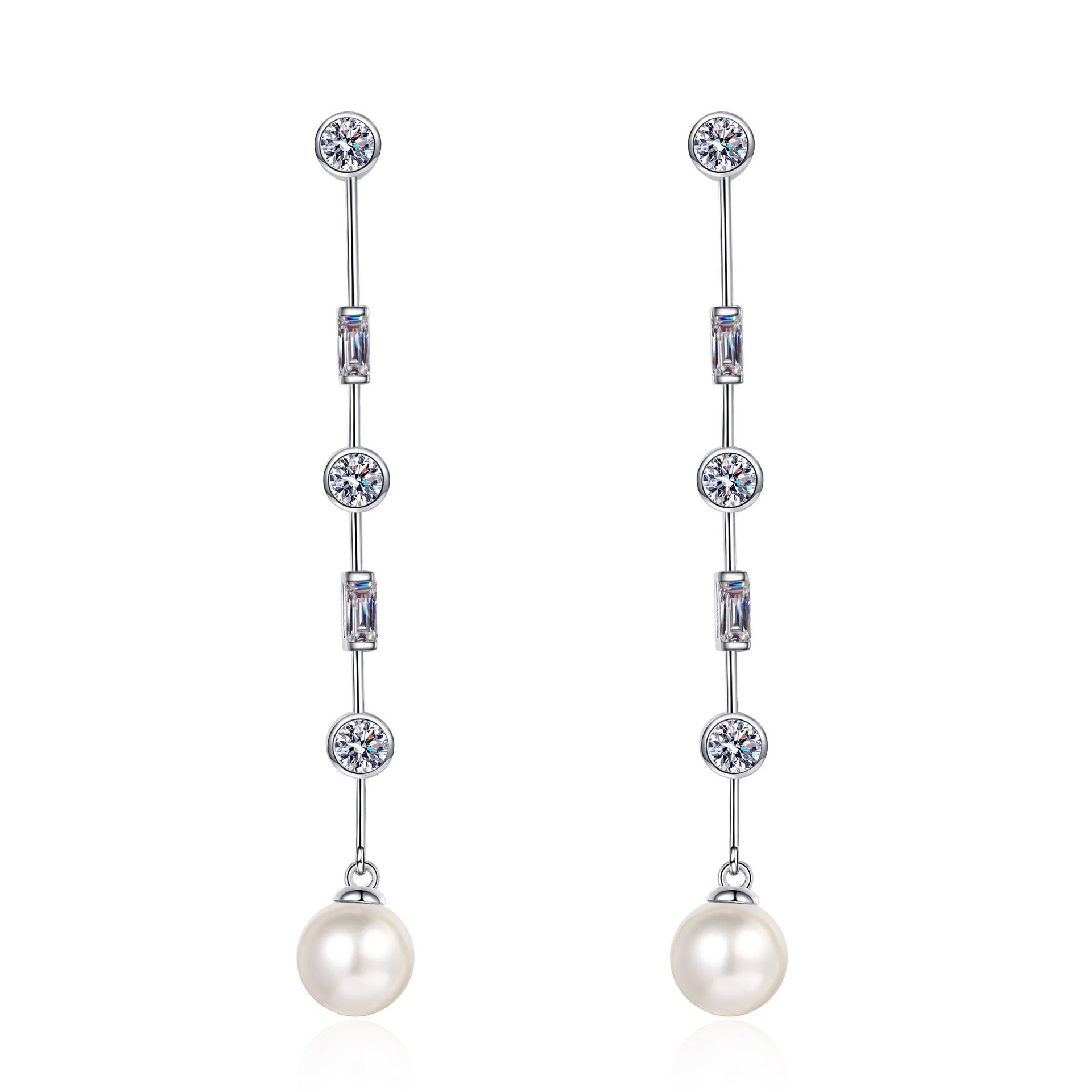 S925 sterling silver moissanite stud earrings, women's freshwater pearl earrings, long style, versatile and elegant earrings