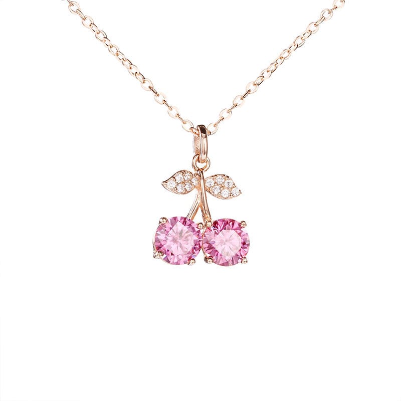 S925 silver 50 points Moissanite cherry pendant necklace for women, rose gold light luxury collarbone chain, a versatile summer accessory