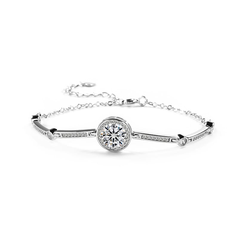 S925 silver minimalist bracelet for women, laboratory-grade, 1-carat Moissanite round bag set with light luxury accessories