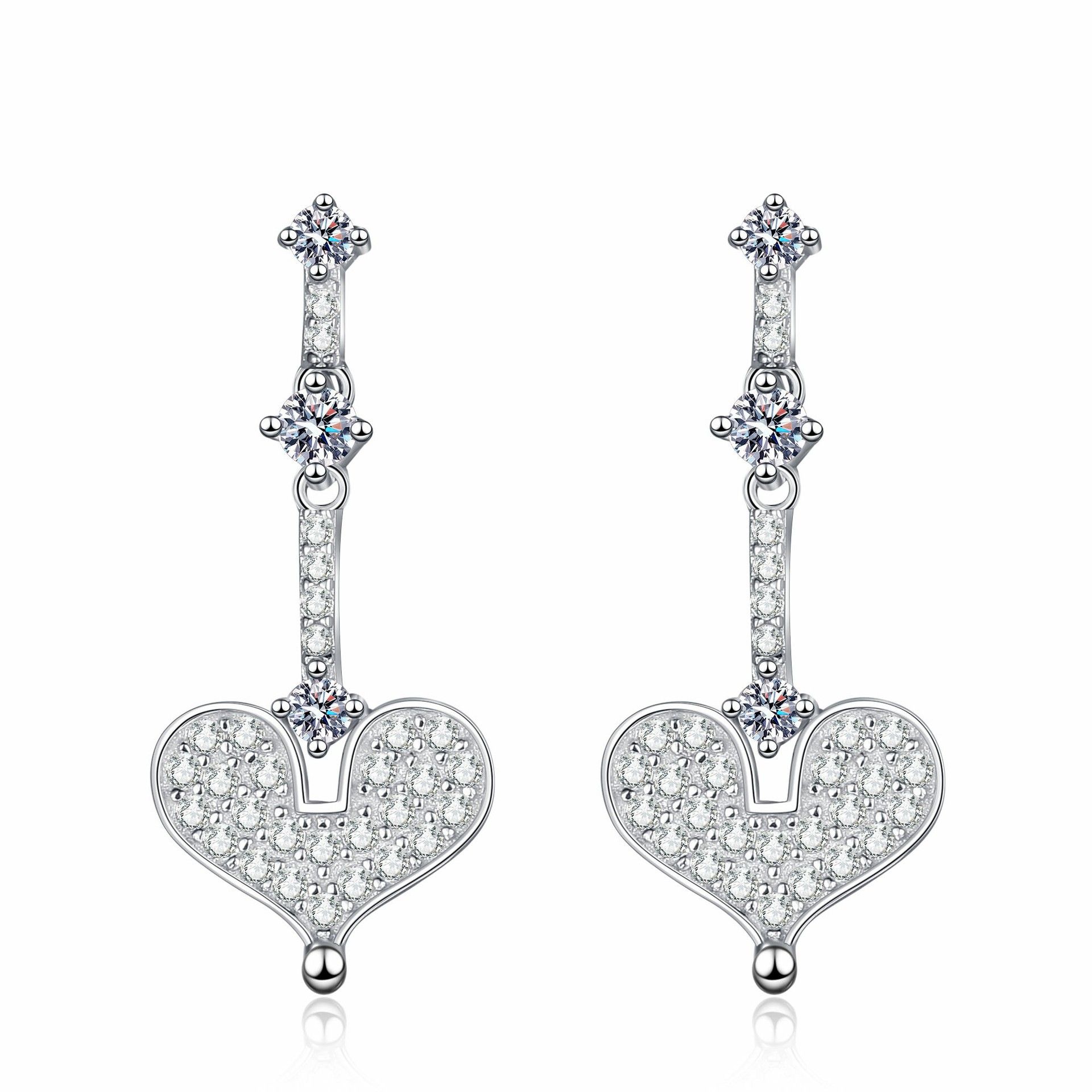 S925 sterling silver women's electroplated Champagne gold heart-shaped all-Moissanite 70-point stud earrings and earrings, sweet and simple daily style