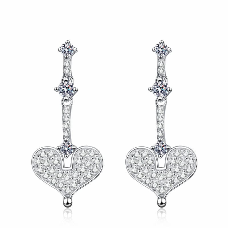 S925 sterling silver women's electroplated Champagne gold heart-shaped all-Moissanite 70-point stud earrings and earrings, sweet and simple daily style