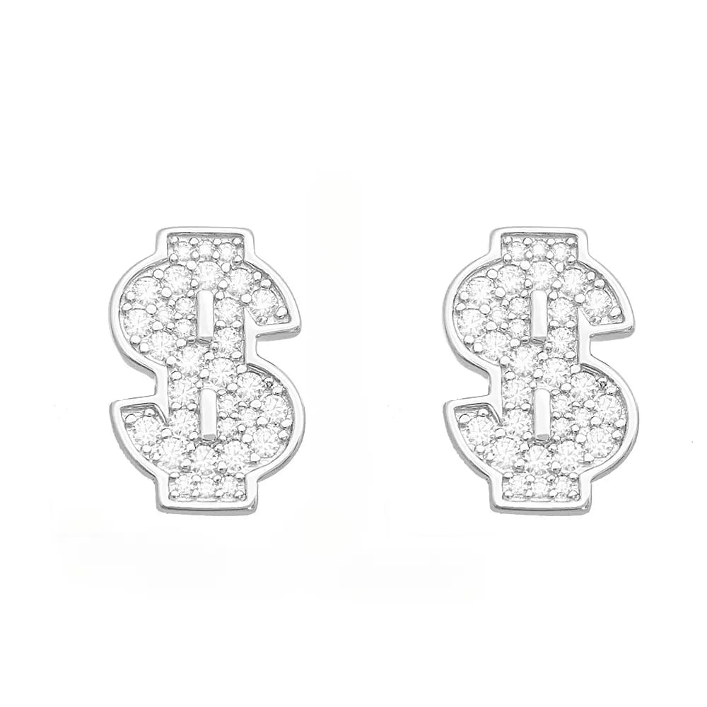 New S925 silver-studded moissanite ear studs with the dollar symbol for sudden wealth
