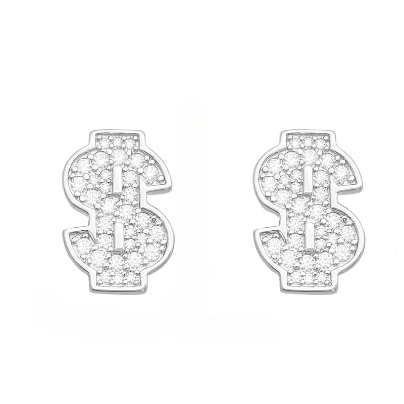 New S925 silver-studded moissanite ear studs with the dollar symbol for sudden wealth
