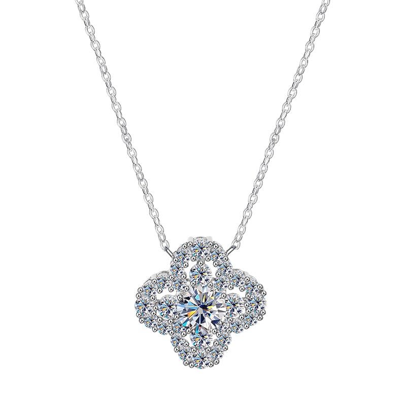 1-carat Moissanite s925 sterling silver lucky four-leaf Clover necklace, super sparkling full of diamonds, colorful gemstones, flower, light luxury pendant
