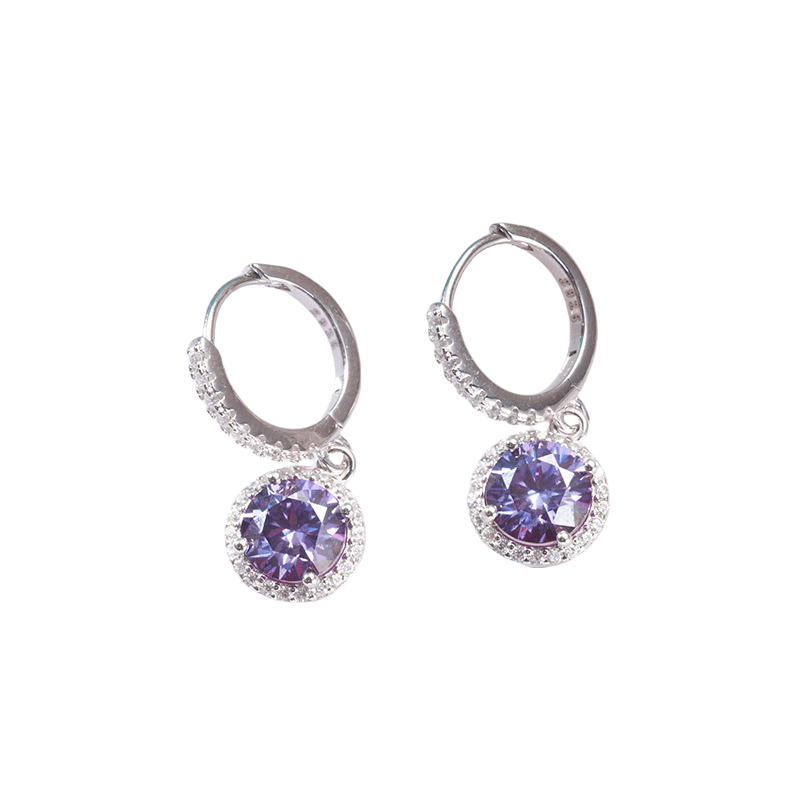 Pure silver 925 moissanite stud earrings, set with imported purple moissanite classic square bag earrings