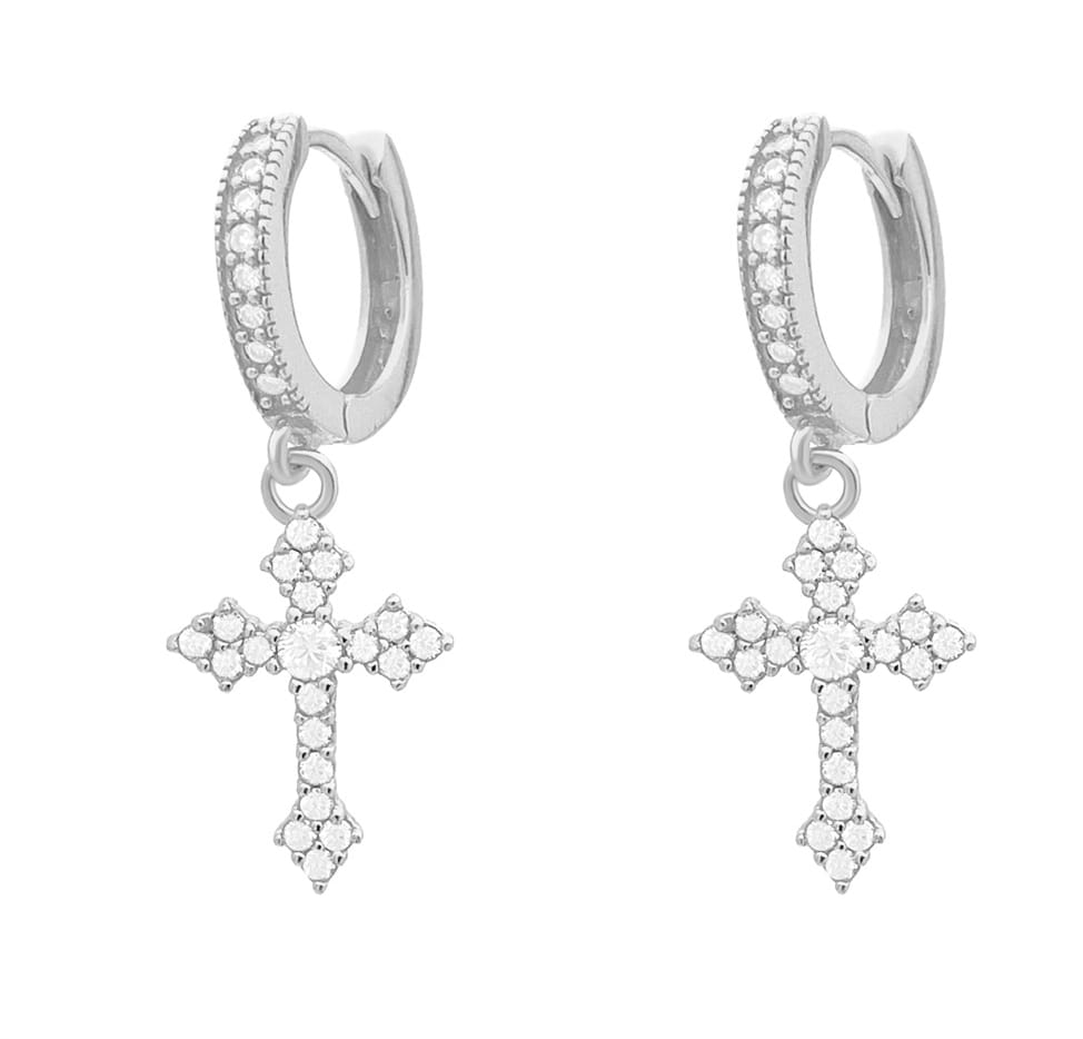 New S925 silver moissanite round cross stud earrings for both men and women, a classic style