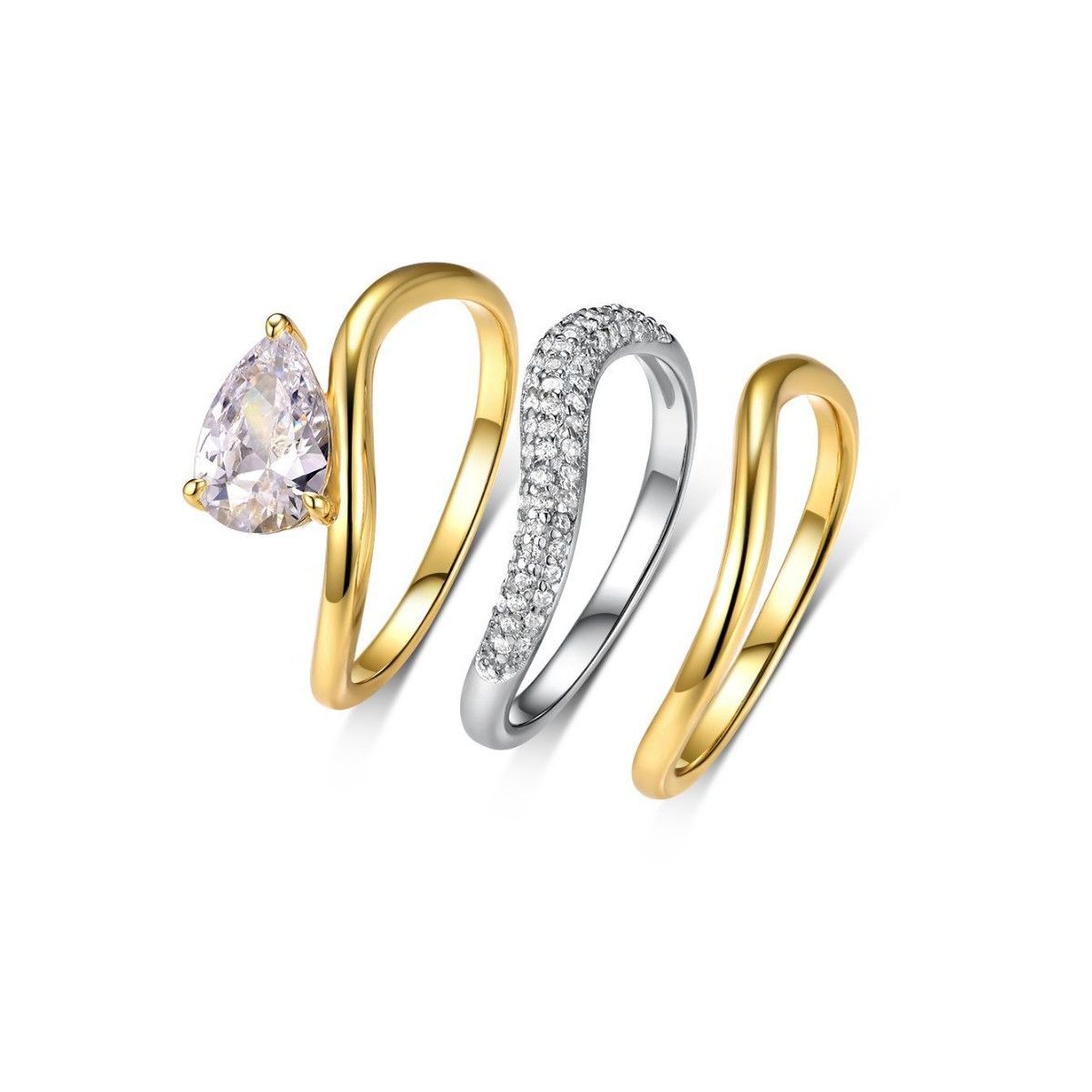 S925 Silver Combination three-piece set of teardrop-shaped python Moissanite ring set and overlapping ring set