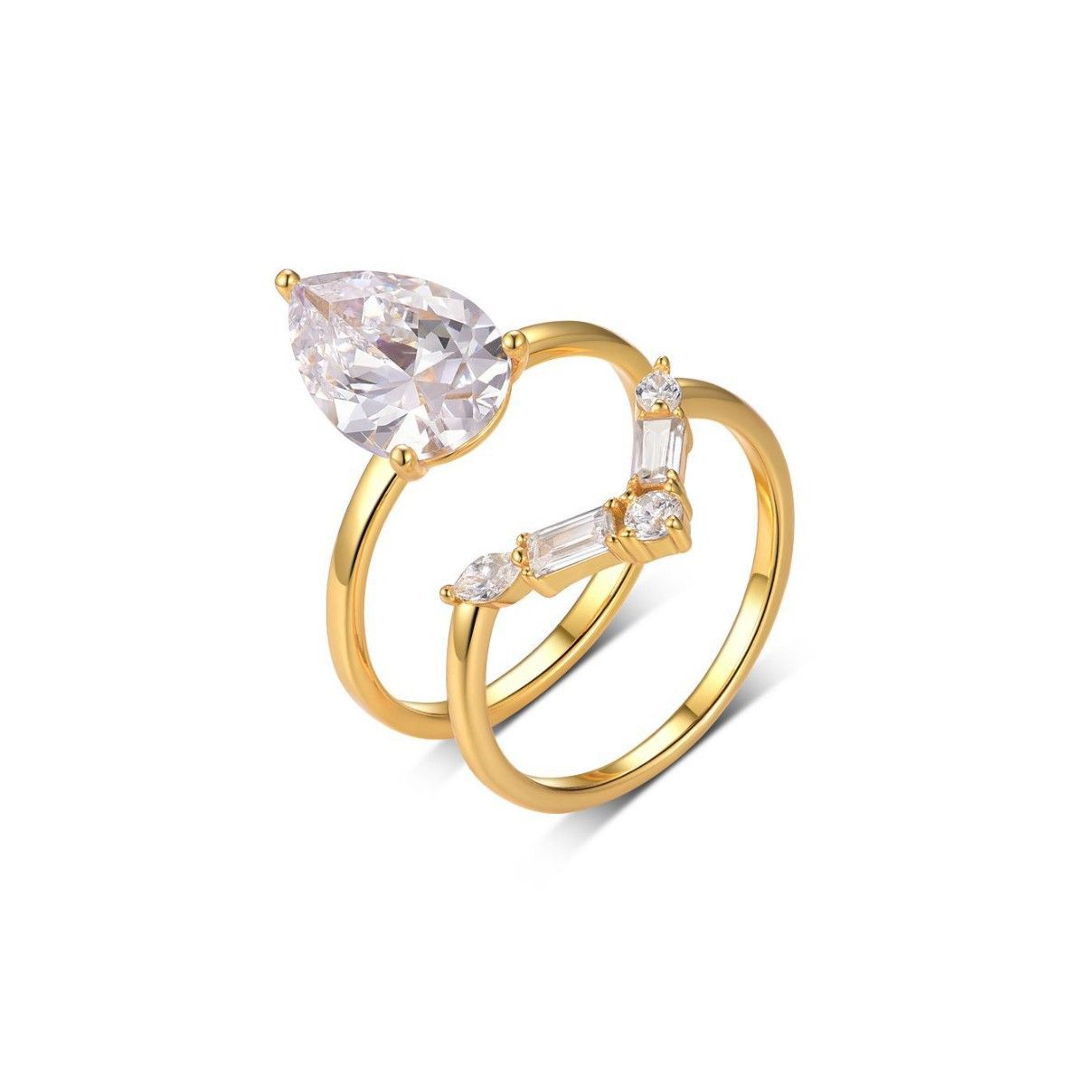 S925 Silver Moissanite teardrop Layered Ring Women's Set with a niche and simple style