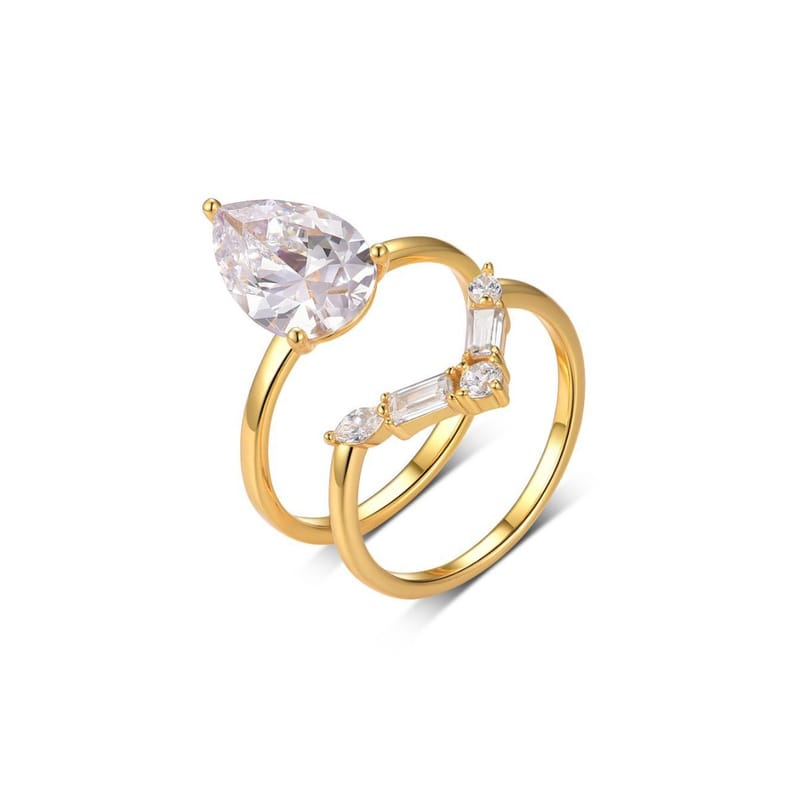 S925 Silver Moissanite teardrop Layered Ring Women's Set with a niche and simple style
