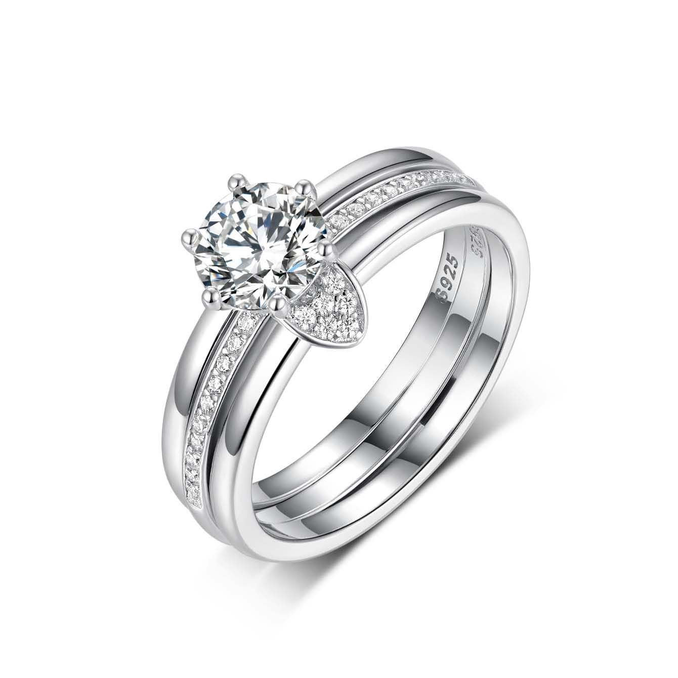 S925 silver set ring, Moissanite ring, silver double-layer engagement pair ring