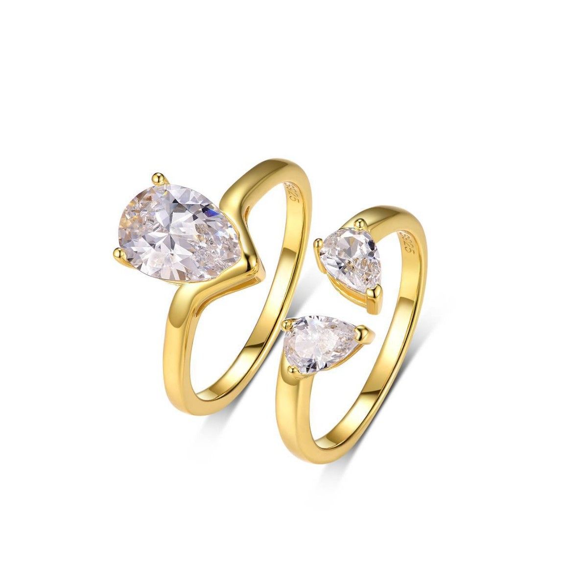 S925 Silver Set ring Teardrop-shaped Moissanite main and secondary ring set