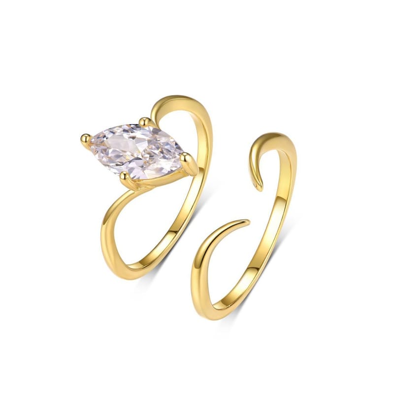 S925 Silver Moissanite water-drop main stone double-layered set ring