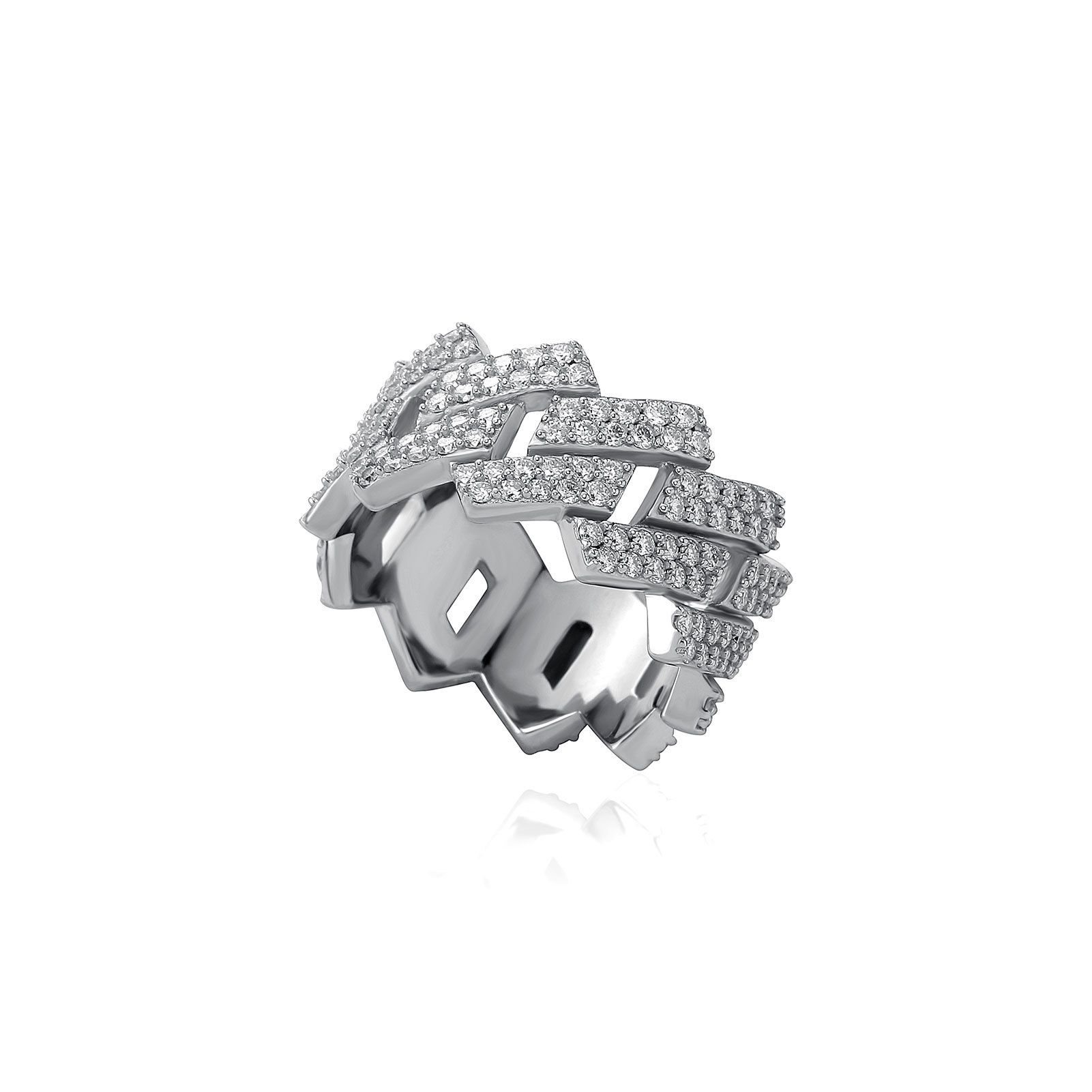 New S925 silver double-row moissanite ring, HIPHOP ring, European and American personalized accessory