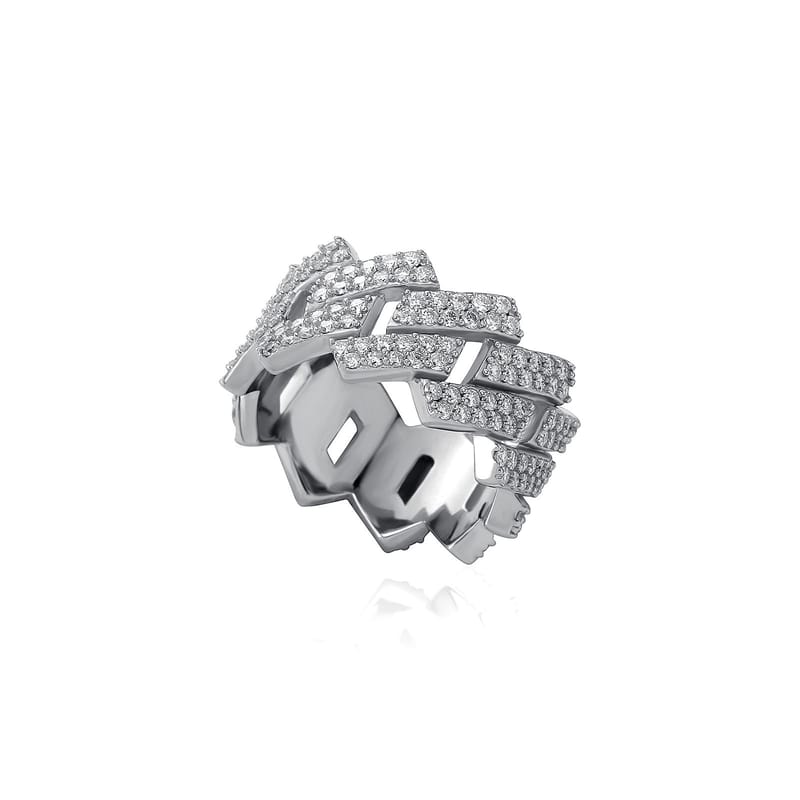 New S925 silver double-row moissanite ring, HIPHOP ring, European and American personalized accessory