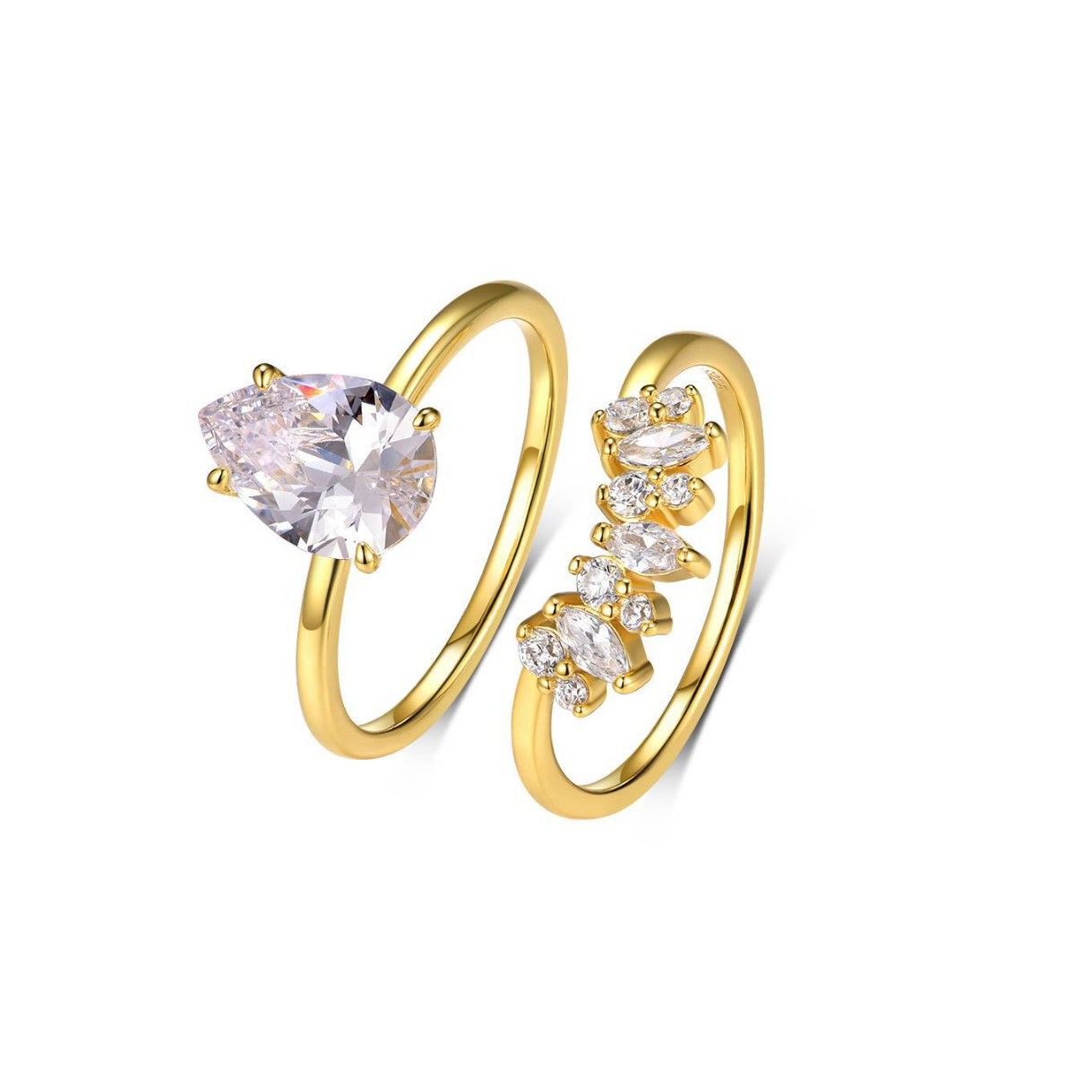 S925 Silver 2 Carat Teardrop Moissanite Ring: Set of Two Stackable Rings with GRA Certificate